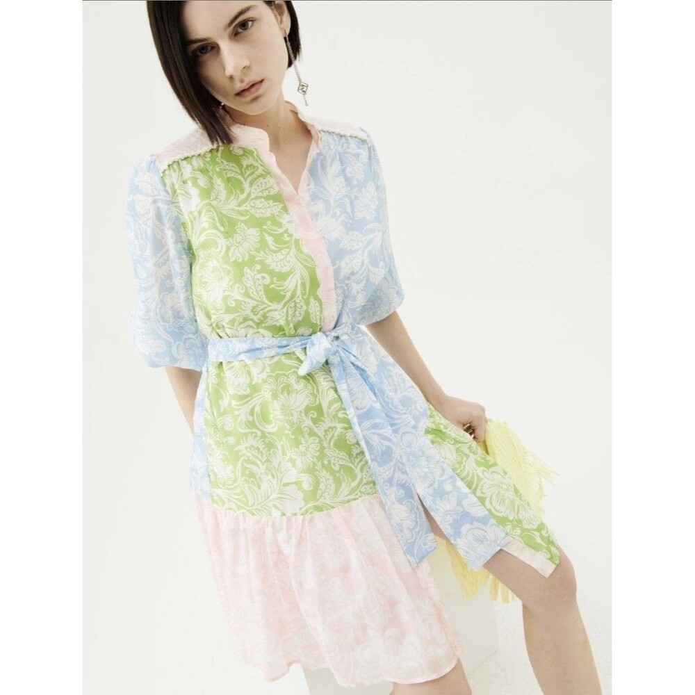 Marella dress Senegal Blue, Pink Green Mixed Media Mini Shirt One Size Fits Most